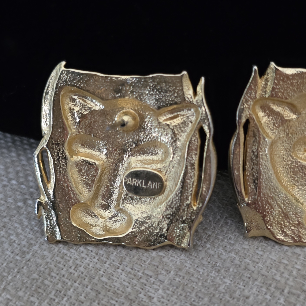 Vintage Parklane Lion Head Vintage Gold Earrings - Picture 5 of 5